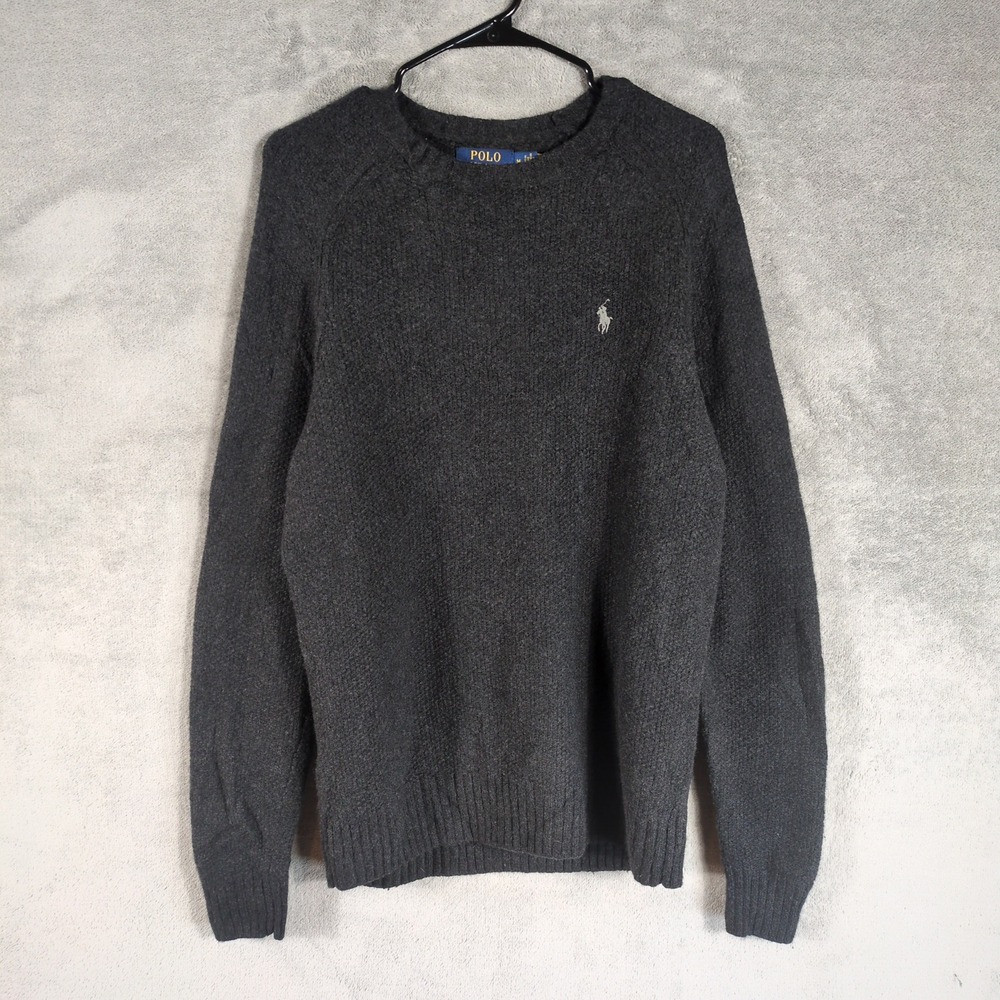 Polo Ralph Lauren Mens Charcoal Grey Wool Blend Crewneck Sweater Size M